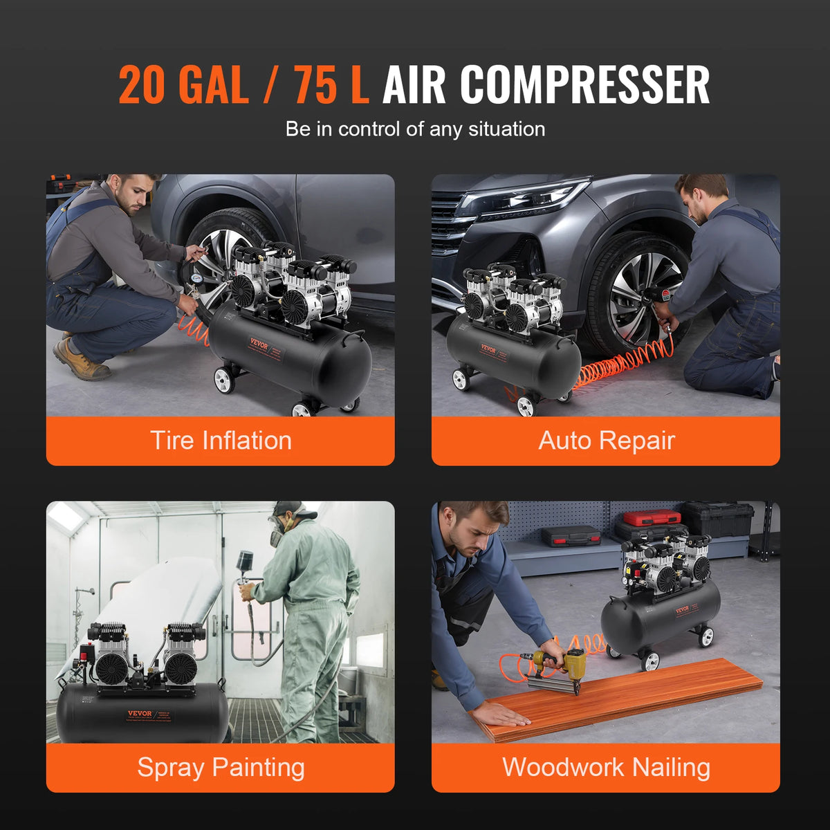 SucceBuy Air Compressor 750W/1450W/3000W Oil Free Air Compressor Quiet Portable Compressor Pump Auto Repair Tire Inflation Home