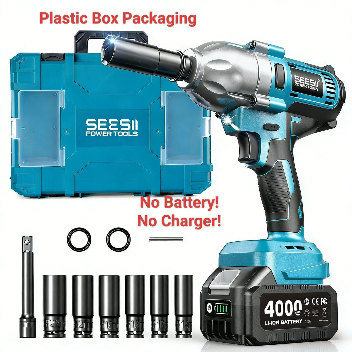Seesii High Torque Brushless Cordless Impact Wrench Kit With LED Light