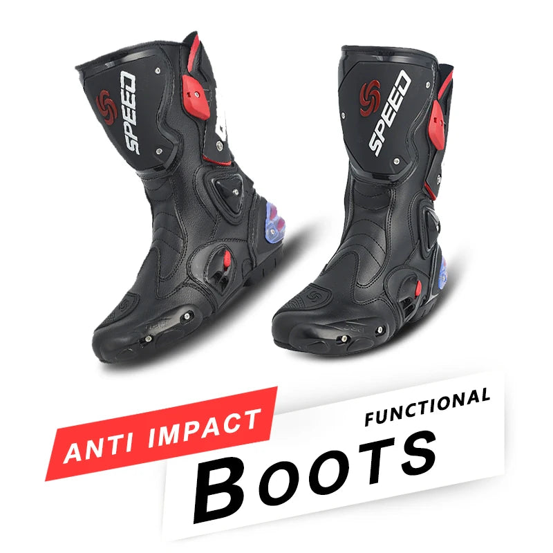 Professional Leather Motorcycle Boots With Rubber Outsole