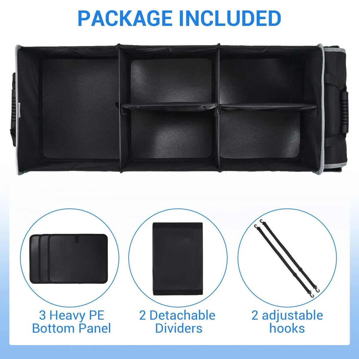 Black Foldable Car Trunk Organizer Bag 90x35x30cm Waterproof Oxford Storage Bin With Lid Handle Ice Pack Shoe Section