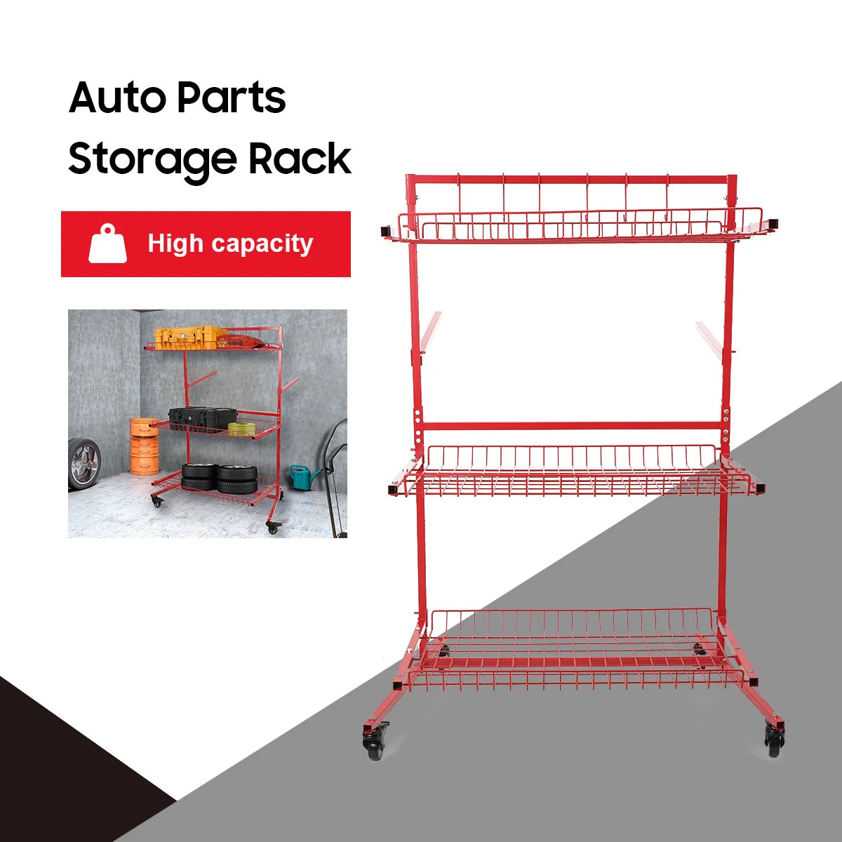 Auto Parts Storage Rack Steel Single Layer Loading 45kg Metal Shelf Bracket Movable Handcart Tool Storage Rack Car Parts Storage