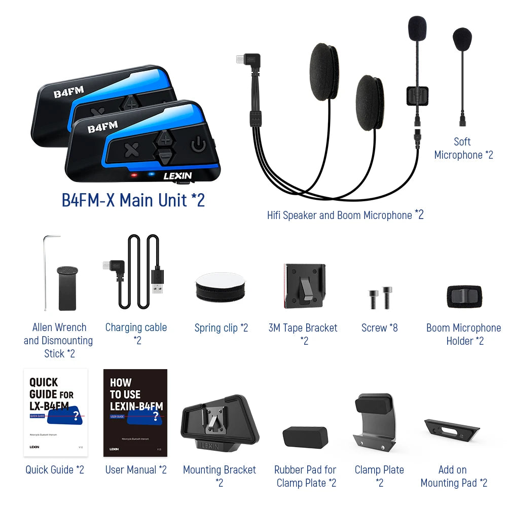 Lexin B4FM-X Bluetooth Motorcycle Helmet Intercom Headset