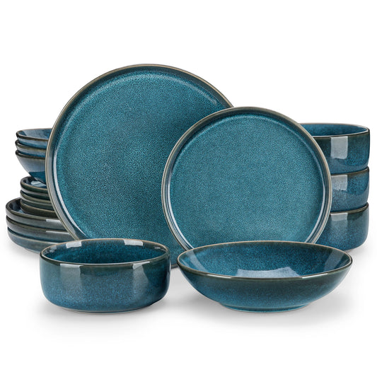 Vancasso 16/32 Piece Reactive Glaze Ceramic Dinner Set Blue Tableware Set with 4/8pcs Dinner Plate/Dessert/Soup/Bowl for 4