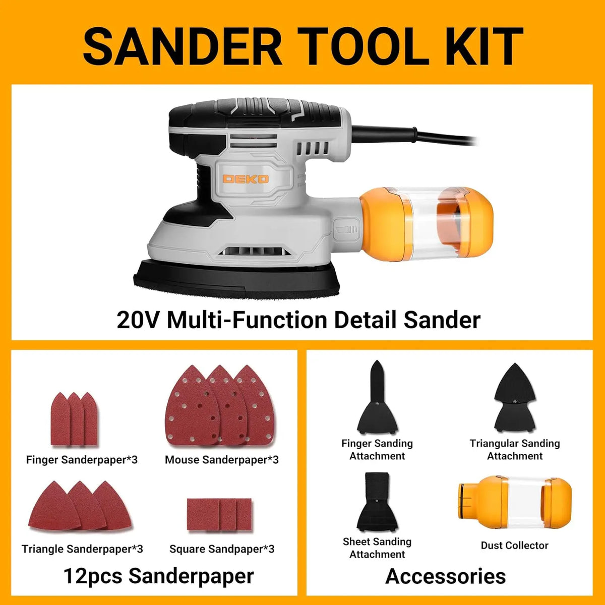 DEKO Corded Detail Mouse Sander With Dust Collection For DIY
