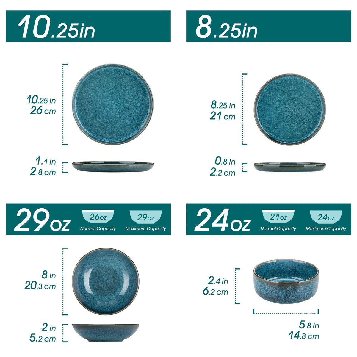Vancasso 16/32 Piece Reactive Glaze Ceramic Dinner Set Blue Tableware Set with 4/8pcs Dinner Plate/Dessert/Soup/Bowl for 4