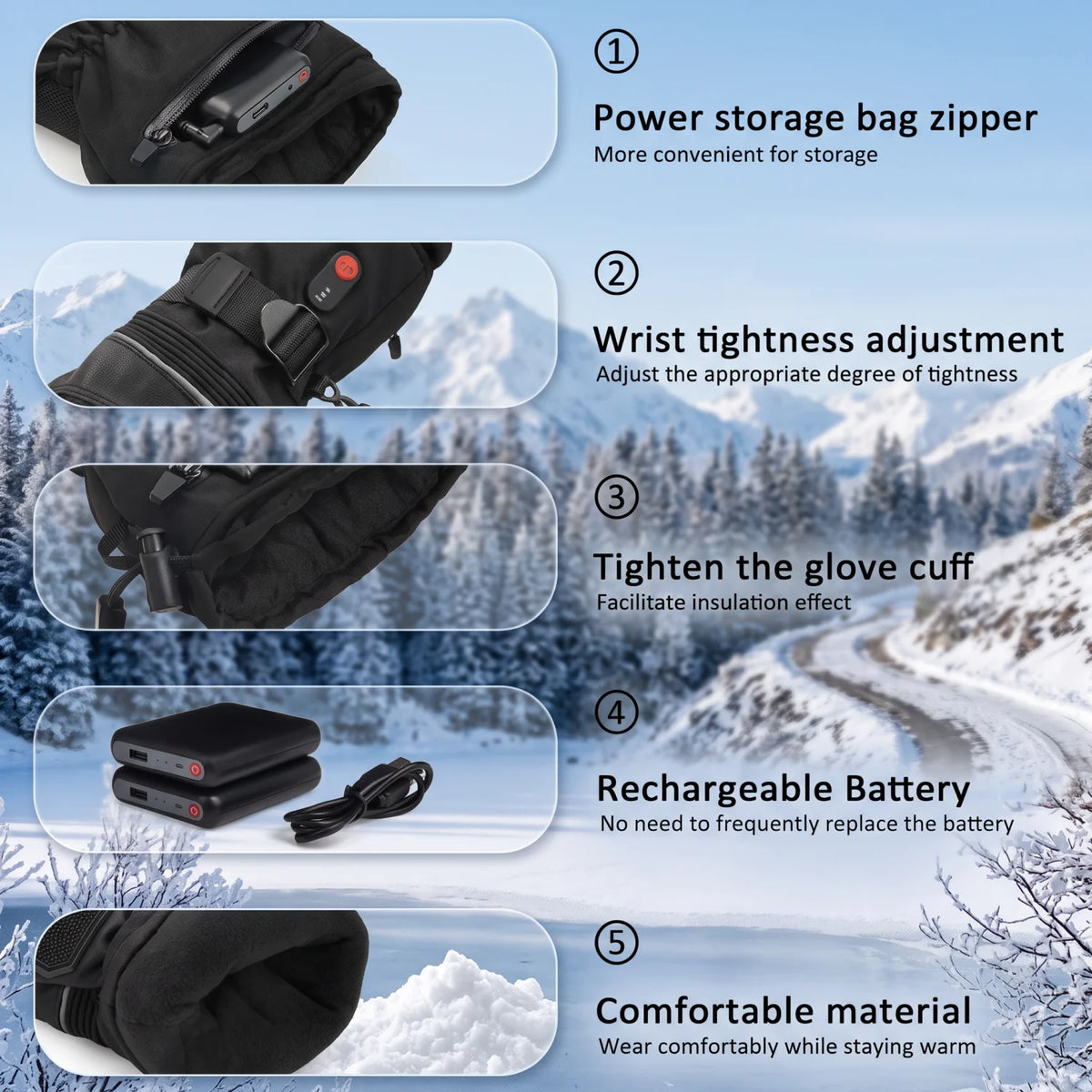 Rechargeable Heated Touchscreen Gloves For Motorcycle Skiing And Cycling