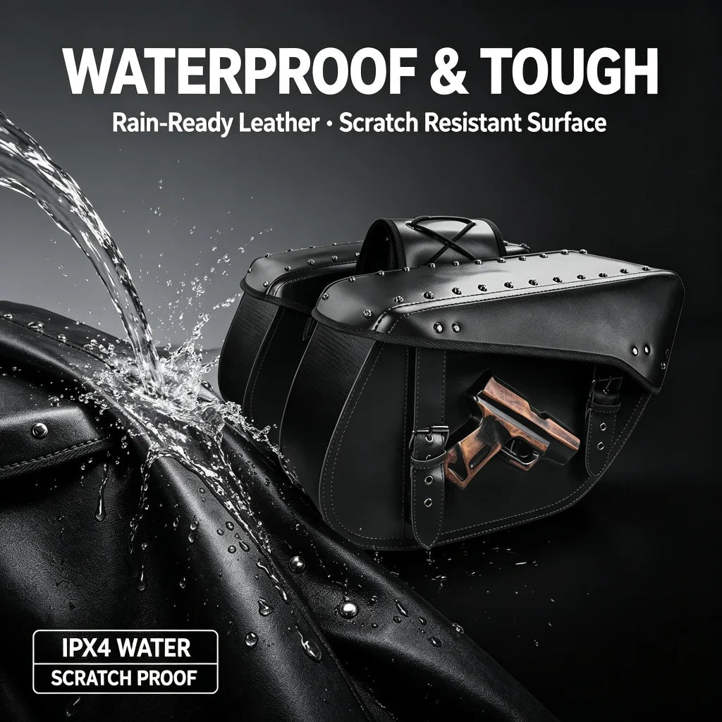 Waterproof Motorcycle Saddlebags PU Leather Side Tool Pouch Luggage Storage