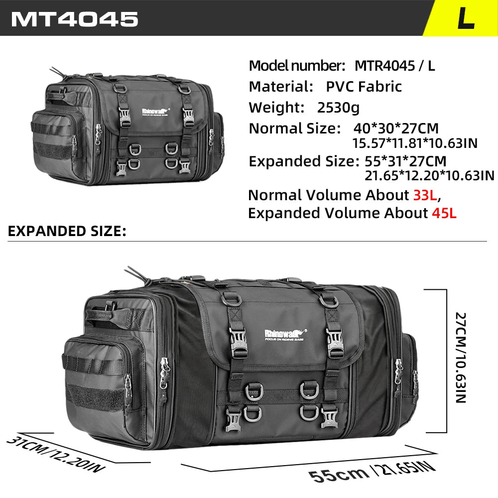Rhinowalk Motorcycle Travel Luggage Bag Waterproof 19L-80L Expandable Big Capacity Motor Tail/Trunk/Rack Bag For Most motorcycle