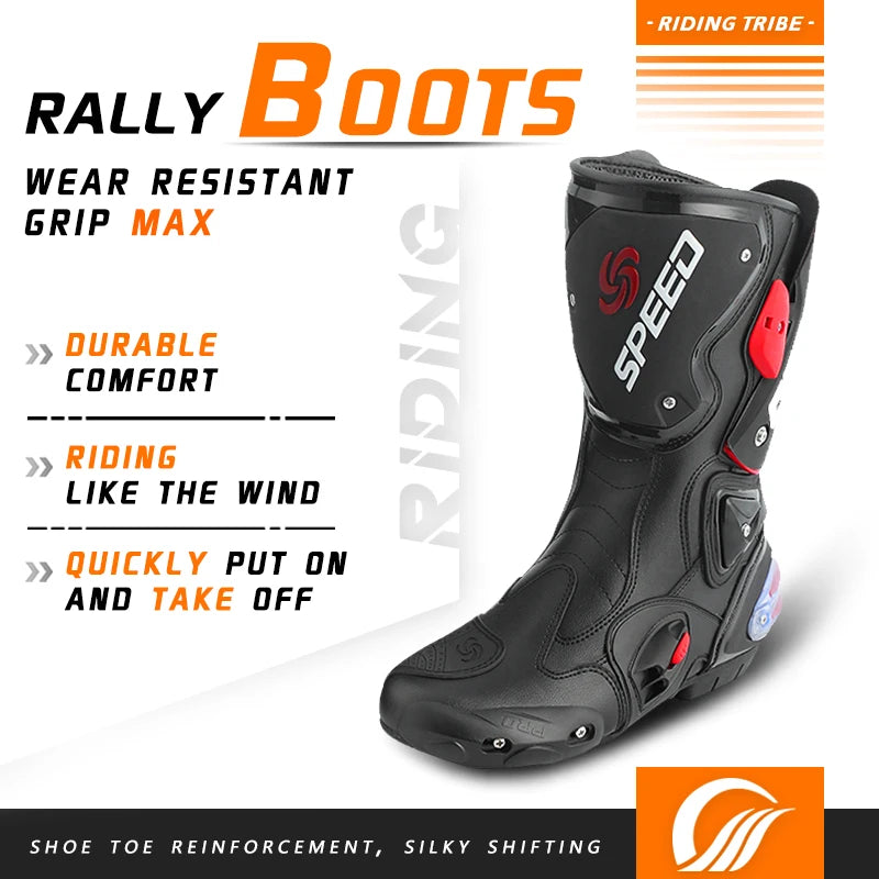 Professional Leather Motorcycle Boots With Rubber Outsole