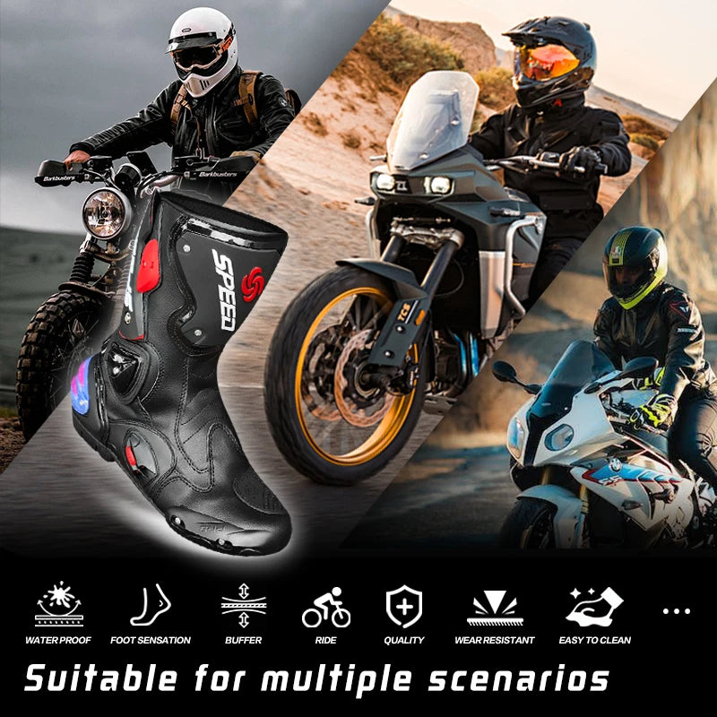 Professional Leather Motorcycle Boots With Rubber Outsole