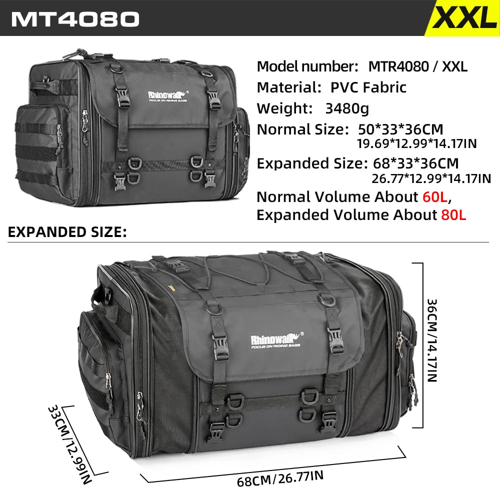 Rhinowalk Motorcycle Travel Luggage Bag Waterproof 19L-80L Expandable Big Capacity Motor Tail/Trunk/Rack Bag For Most motorcycle