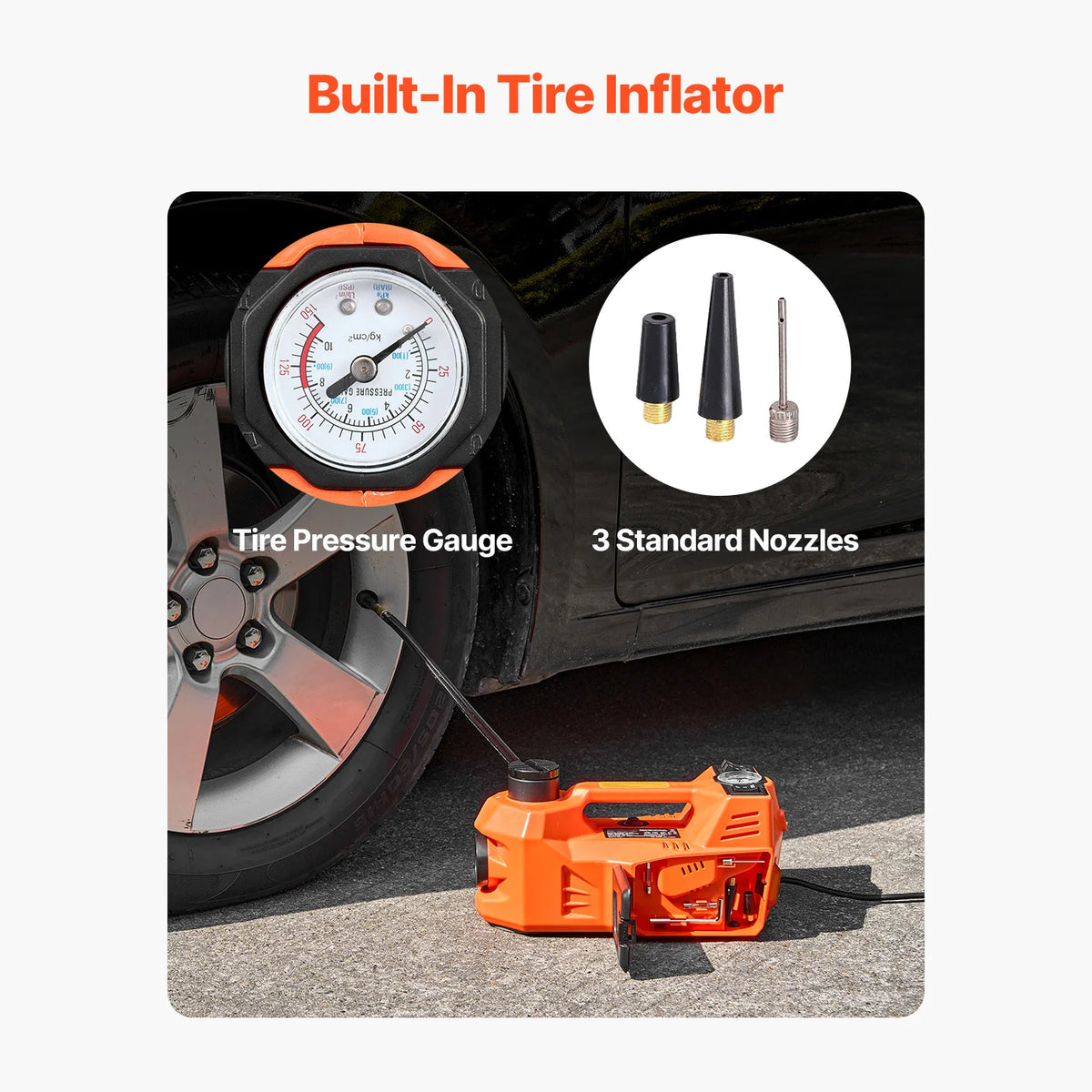 SucceBuy Electric Car Jack 5T Electric Scissor Jack with Built-In Inflator 12V Tire Changer with  LED Light for Sedan SUV Truck