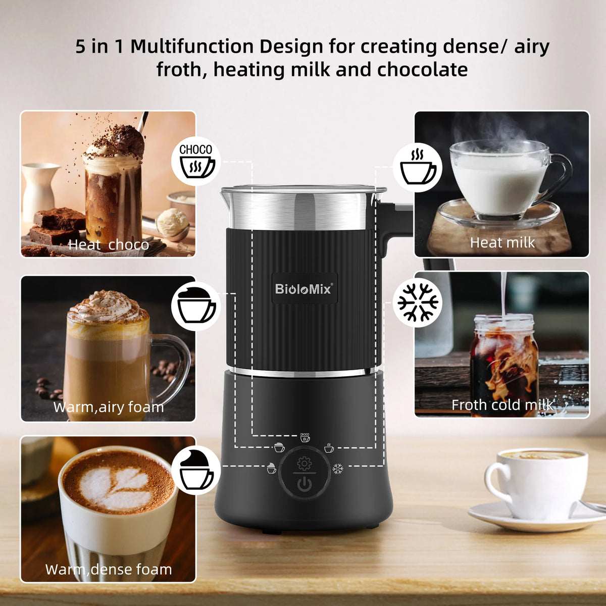 Biolomix Five In One Automatic Milk Frother Hot Chocolate Maker