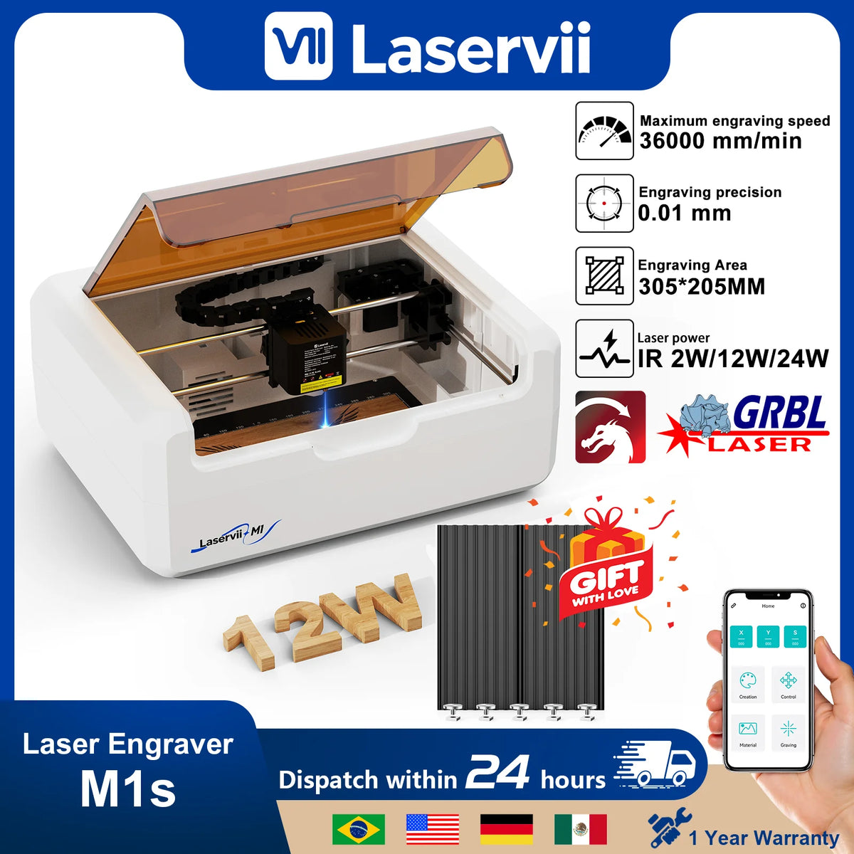 LaserVii Enclosed Laser Engraver Cutting Machine For Wood Acrylic Leather