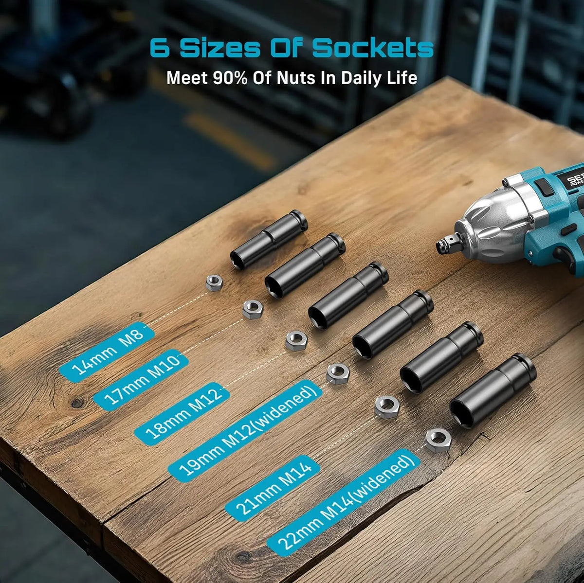 Seesii High Torque Brushless Cordless Impact Wrench Kit With LED Light