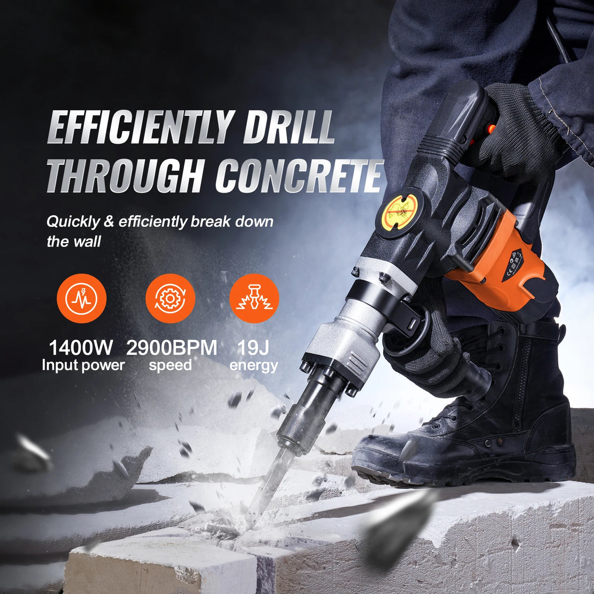 SucceBuy Electric Demolition Jack Hammer Concrete Breaker With Chisels