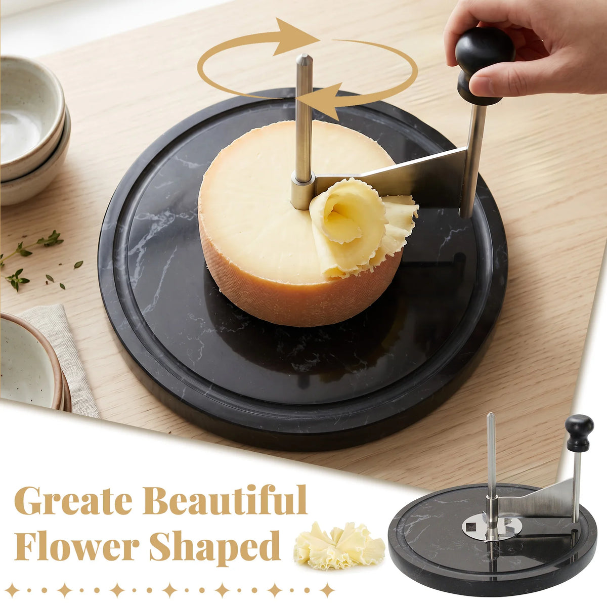 Cheese Curler With Marble Base, Stainless Steel Cheese Shaver