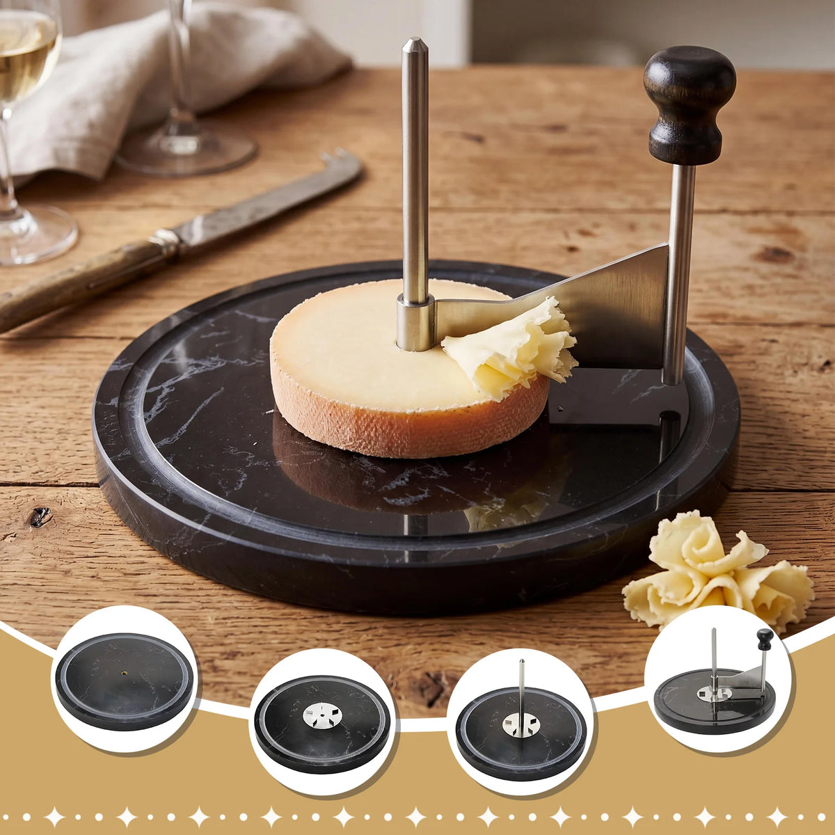 Cheese Curler With Marble Base, Stainless Steel Cheese Shaver