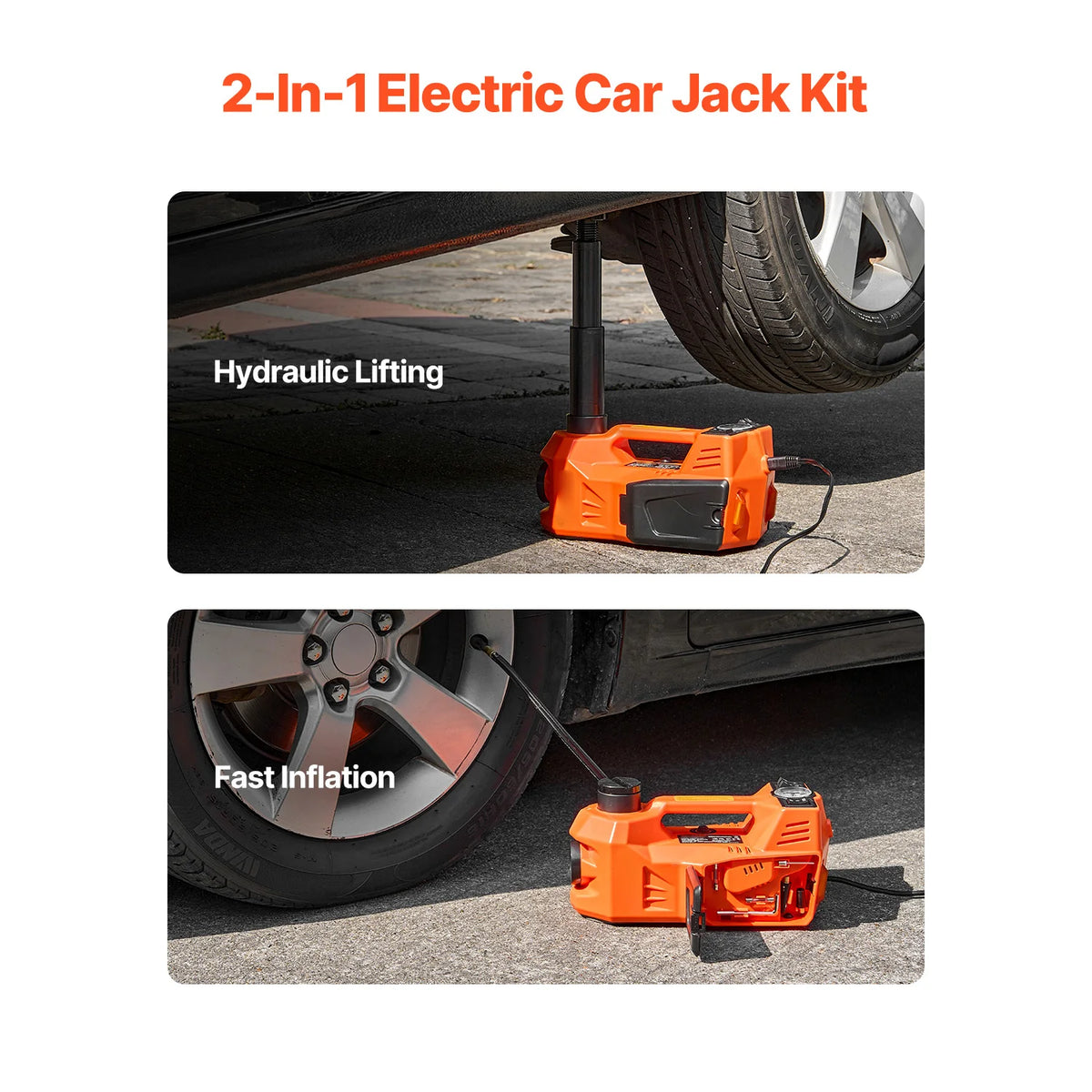 SucceBuy Electric Car Jack 5T Electric Scissor Jack with Built-In Inflator 12V Tire Changer with  LED Light for Sedan SUV Truck