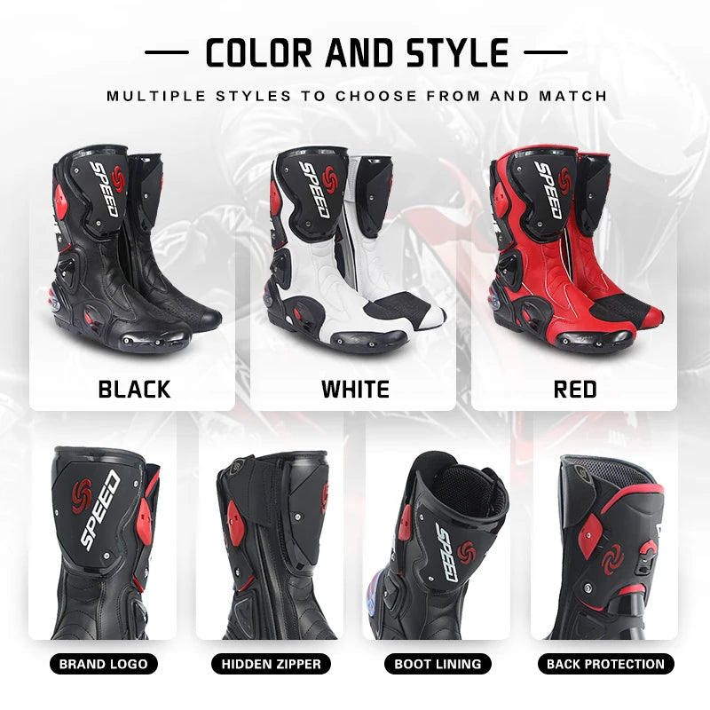 Professional Leather Motorcycle Boots With Rubber Outsole