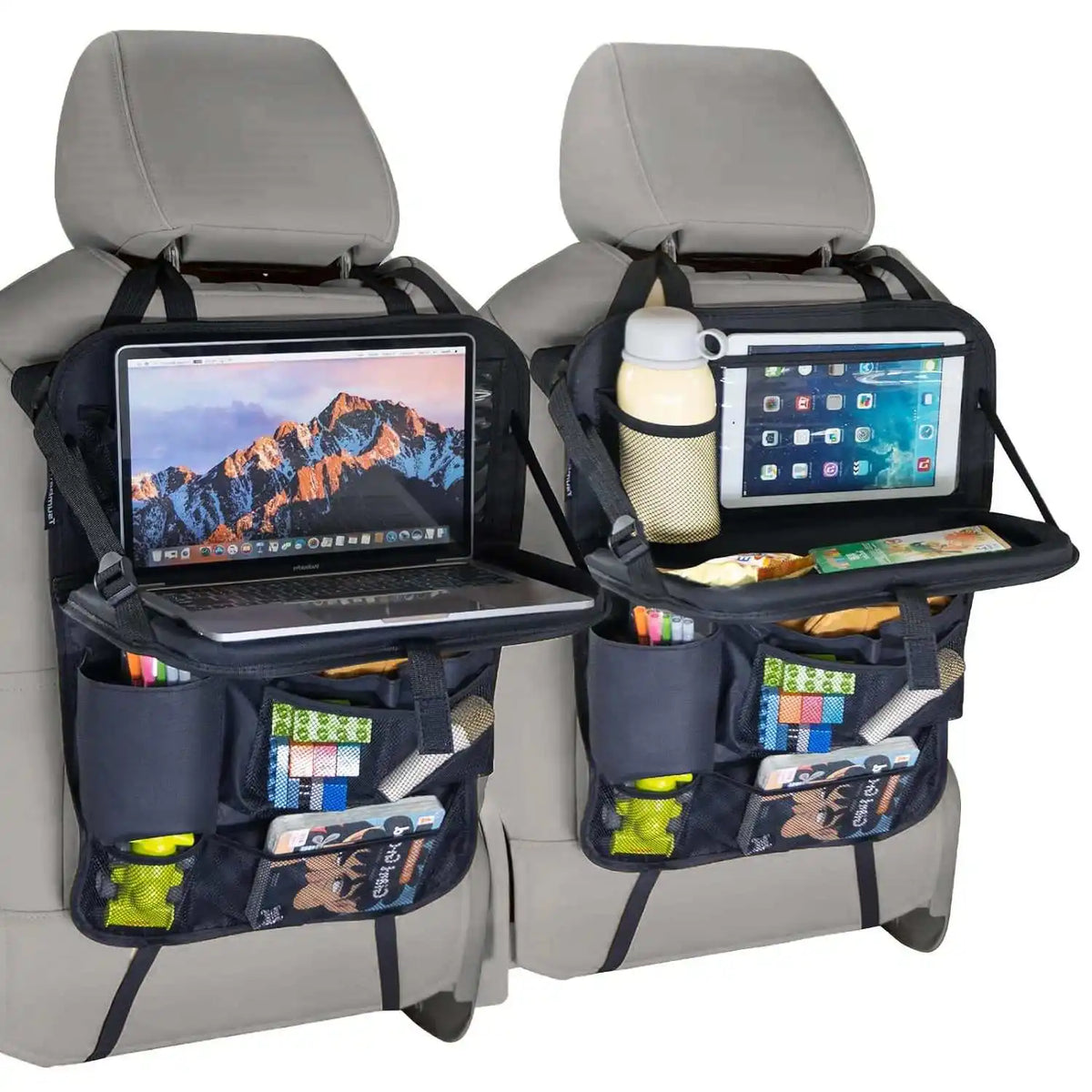 2X Car Seat Back Organizer Auto Back Seat Storage Bag with Foldable Table Tray Tablet Holder Tissue Box Car Accessories