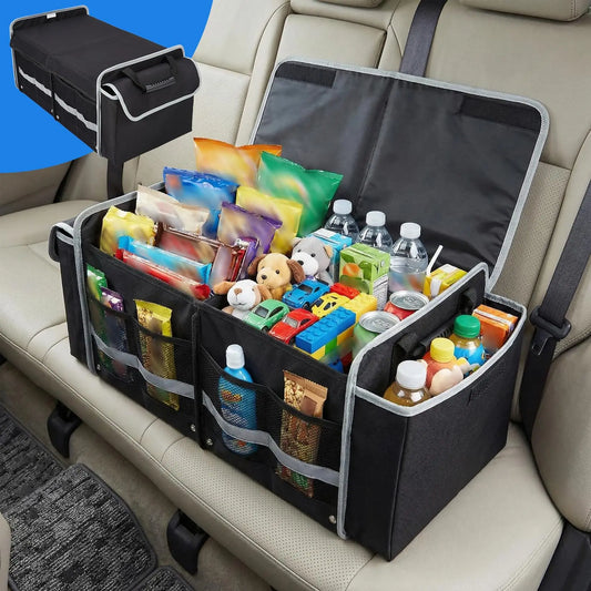Black Foldable Car Trunk Organizer Bag 90x35x30cm Waterproof Oxford Storage Bin With Lid Handle Ice Pack Shoe Section