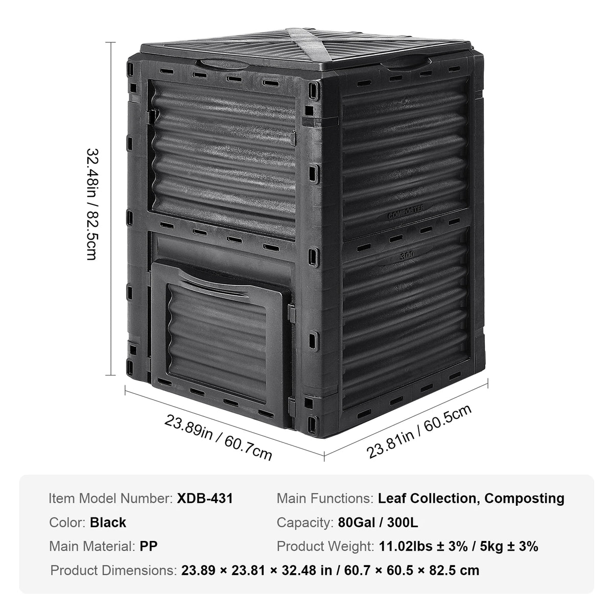 SucceBuy Garden Compost Bin BPA Free Composter Large Capacity Outdoor Composting Bin with Top Lid and Bottom Door Ample Space
